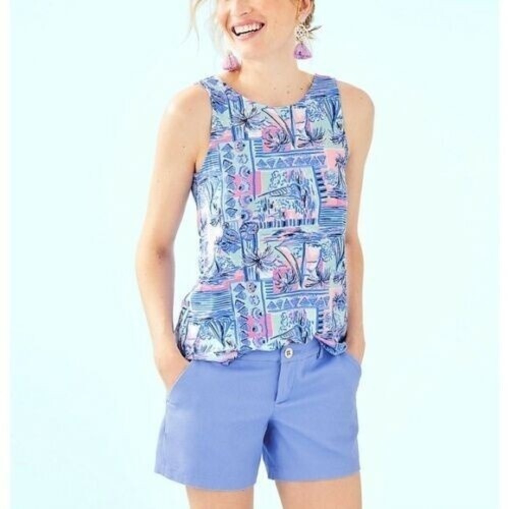 Lilly Pulitzer Kristen Tank Top Whisper Blue Yeah Buoy Sz Large Coastal Preppy